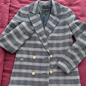 Banana Republic Gray Plaid Blazer with Gold Buttons